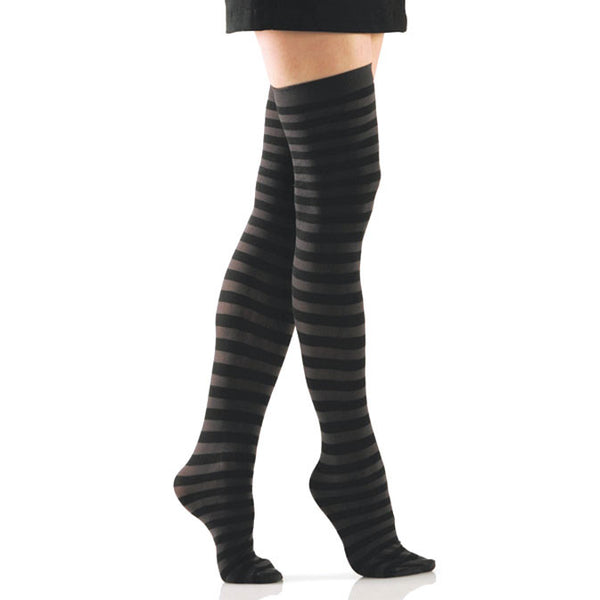 Black and Grey Striped Opaque Thigh Highs – Sock Garden