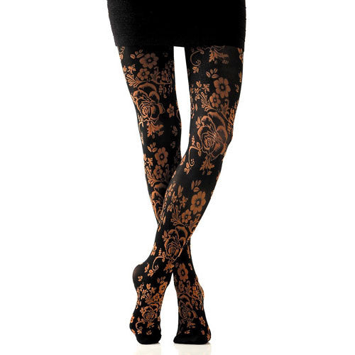 Bronze Floral Microfibre Tights