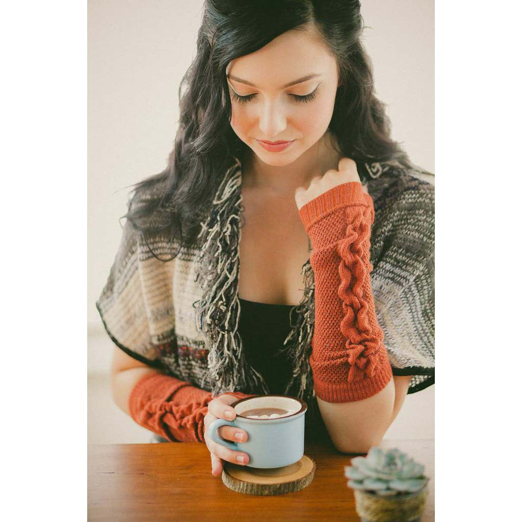 Brick Ruffled Arm Warmers