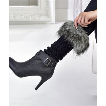 Fur Cuff Leg Warmers - Cable Knit
