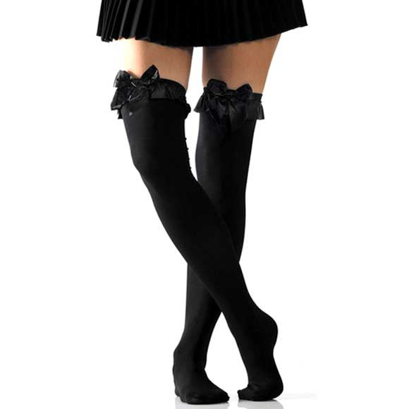 Pretty Bow Black Opaque Thigh Highs