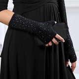 Sparkly Fingerless Gloves - Black