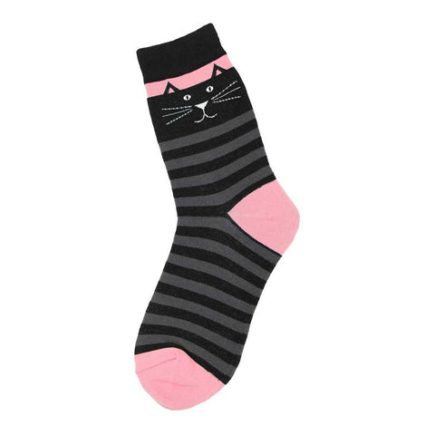 Cute Cat Striped Crew Socks