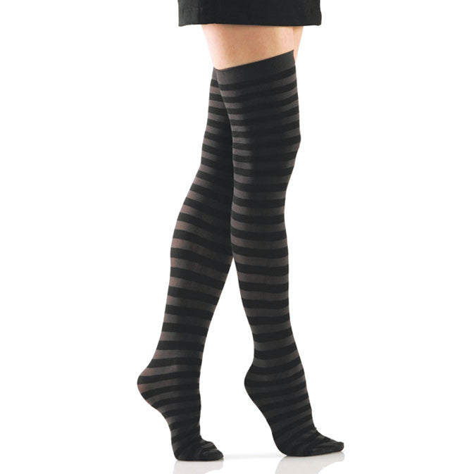 Black and Grey Striped Opaque Thigh Highs