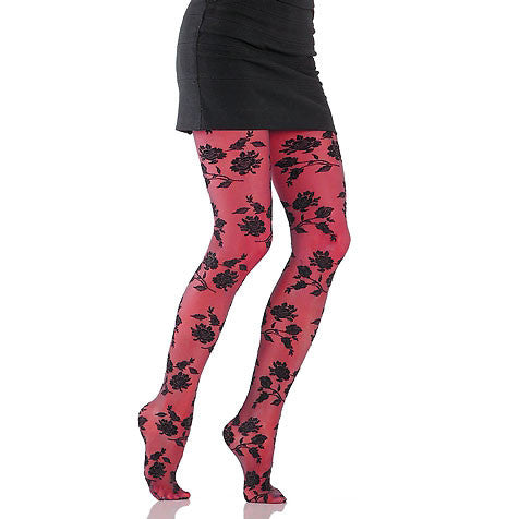 Black on Red Falling Roses Tights