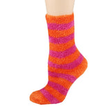 Orange and Pink Stripes Fuzzy Crew Socks