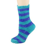 Turquoise and Blue Stripes Fuzzy Crew Socks