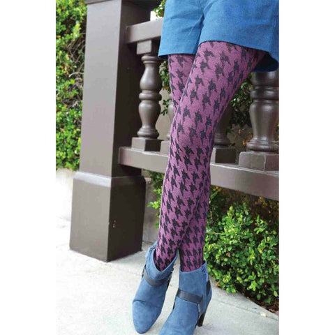 Pink and Black Houndstooth Textured Tights