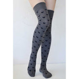 Heart Dots Over-the-Knee Socks (Grey with Black Hearts)