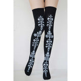 Black with White Floral Chain Over-the-Knee Socks