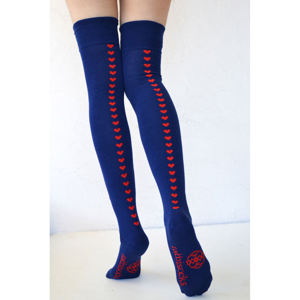 Navy with Red Hearts Back Seam Over-the-Knee Socks