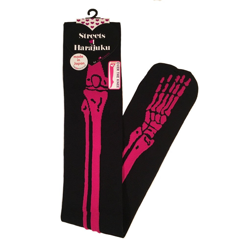 Skeleton Over-the-Knee Socks - Fuchsia