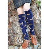 Navy and Beige Reindeer Knee Highs