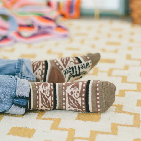 Wee Folklore Black and Brown Kids' Crew Socks