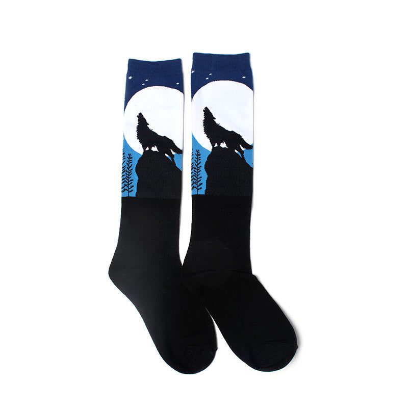 Howling Wolf on a Bright Moonlit Night Knee High Socks