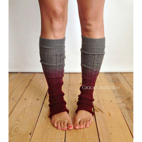 Ombre Leg Warmers (Wine and Grey)