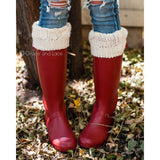 Cream Cozy Cable Knit Leg Warmers cuffed over wellies